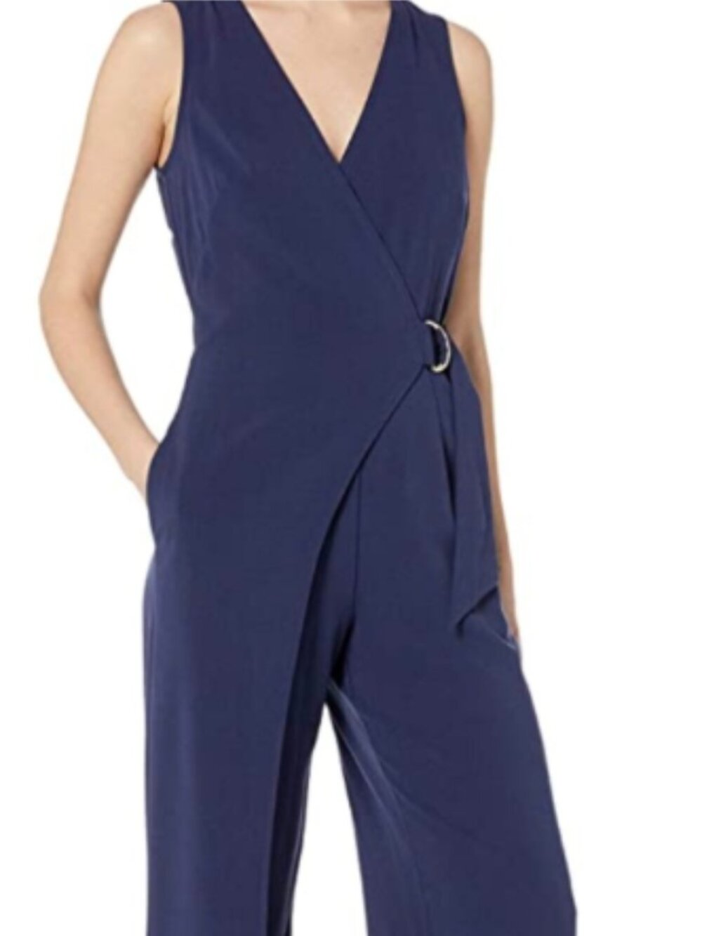 Vince Camuto Sleeveless Wrap-Style Jumpsuit | Size 0 | Navy Blue